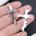 Pendentif croix épineuse en argent antique pour bijoux DIY et colliers - 37x22mm / Style Croix Rose Épine Argent Antique (19257)