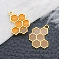 Colgantes de panal dorados con resina ámbar para la creación de joyas DIY - Panal de Esmalte Naranja (13955)