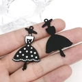 Macro detail of alloy enamel lady silhouette charms with polka dot dress for DIY jewelry - Enamel Black Girl 26x44mm (18689) 2.8g
