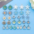 Blue and white enamel flower charms set including daisy and cherry blossom pendants - Drip Oil Lake Blue Flower Mix 15 Styles 2pcs Each (SN729)