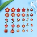 Assorted red enamel floral pendants with gold edges for DIY necklace and bracelet jewelry - 15 Styles Mixed (30 Pieces)