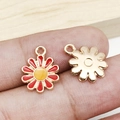 Macro shot of red daisy flower alloy pendants with gold-plated backing for DIY jewelry - Red Round Daisy (11.4x14.6mm)