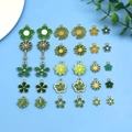 Assorted green floral alloy charms with enamel finish for DIY jewelry making sets - Enamel Green Flower 15 Styles 2 Each Set (SN748)