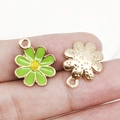 Macro view of a small green daisy charm showing front oil drip and back texture - Round Daisy (11074) / 11.4x14.6mm