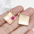 Square gold pendant with colorful drip oil design for DIY jewelry and bracelets - KC Gold Enamel Square Makeup Compact 19x23mm (12277) 2.1g
