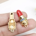 Enamel lipstick charm with red oil drop and colorful rhinestones for jewelry making - Bright Red Enamel Rhinestone Lipstick 10x25mm (12281) 1.8g