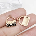 Miniature black enamel handbag charm with golden quilting and pearl detail for DIY - Black Enamel Rectangular Rhinestone Bag 12x15mm (12293) 1g