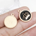 Golden crown pendant with black enamel inlay and rhinestones for DIY jewelry making - Black Enamel Round Rhinestone Crown 16x19mm (12456) 2g
