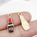 Lipstick charm pendant with red drip oil finish and gold metal back for DIY jewelry - Black Enamel Lipstick 7x20mm (12477) 0.7g