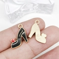 DIY high heel pendants with black enamel and red heart details on golden metal base - Black Enamel High Heel 14x16mm (12478) 0.8g