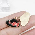 Cute black enamel hat pendant with red bow and gold trim for DIY jewelry making - Black Enamel Women's Hat 21x16mm (12481) 1.15g