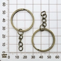 Two 30mm vintage bronze metal split keychains with chain links for DIY crafts - 30mm / Bronze