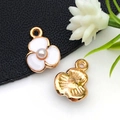 White flower alloy pendant with pearl detail and gold back for DIY jewelry - White Enamel Beaded Flower Style (11035)