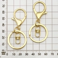 Polished golden 30mm flat split key ring with lobster clasp and swivel chain - Round Keychain with 8-shaped Buckle / 35x65mm / Gold