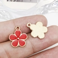 Red enamel five-petal flower charm with gold metal base for DIY jewelry making - Red Flower (14x17mm)