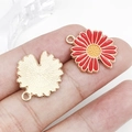 Pendentif marguerite rouge en émail avec bordure dorée pour création de bijoux DIY - Tournesol Rouge (18x20mm)