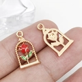 Pendentifs rose en émail rouge et fleurs dorées pour la création de bijoux DIY - Rose Rectangulaire (9x18mm)