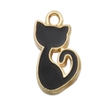 Schwarzer Emaille-Katzenanhänger mit vergoldeter Legierung für DIY-Schmuck - Schwarze Katze-9942