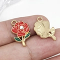 Pendentifs roses en émail rouge avec strass pour création de bijoux DIY et colliers - Rose avec Strass (11x18mm)