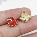 Pendentifs fleurs en émail rouge avec cristaux et pendentif texturé doré pour bijoux DIY - Fleur avec Strass (12x14mm)