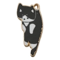 Cartoon schwarz-weißer Emaille-Katzenanhänger mit goldenen Kanten für DIY-Schmuck - Schwarze Druck Emaille Katze-15154
