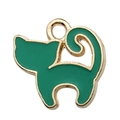 Niedlicher grüner Emaille-Katzenanhänger mit Goldfinish für DIY-Schmuck und Schlüsselanhänger - Grüne Emaille Katze-15844