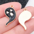 Ghost Halloween pendant with black enamel finish and gold plated back texture - Black Enamel Halloween Ghost (19509)