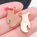 Pink enamel palm hand charm in gold finish for DIY jewelry and keychain accessories - Gray Enamel Halloween Severed Hand (19510)