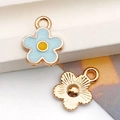 Breloques marguerites en émail bleu et fleurs en or rose pour bijoux et bracelets - Petite Chrysanthème Émail Bleu Lac (10x13mm)(12254) / 10x13mm