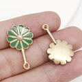 Pendentif tournesol en émail vert avec perle blanche pour la création de bijoux DIY - Fleur Ronde Verte (12346) / 15x26mm