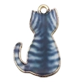 DIY Cartoon Katze Legierung Anhänger in Blaugrau mit goldener Metallkante - Blau gestreifte Rückenkatze-18945