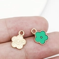 Pendentifs fleurs en émail doré et vert pour création de bijoux DIY sur les doigts - Petite Fleur Vert Clair (14797) / 9x12mm