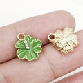 Pendentifs fleur hibiscus vert avec bord doré et zircons pour création bijoux DIY - Fleur en Email avec Strass (16692) / 12x14mm