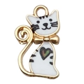 Cartoon Katze Legierung Anhänger mit Goldbeschichtung und weißer Emaille für DIY Schmuck - Weiße Druck Emaille Katze-19107