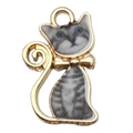 Goldener Katzenanhänger mit grauem Emaille-Dekor für DIY-Schmuck und Halsketten - Graue Druck Emaille Katze-19109