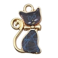 Schwarzer und blauer Emaille-Katzenanhänger mit Goldrand für DIY-Schmuckherstellung - Schwarz-blau gestreifte Katze-19112