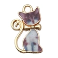 Katzen-Anhänger mit violettem Marmor-Emaille und Goldschleife für DIY-Schmuck - Lila Druckkatze-19114