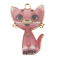Rosa Comic-Katzenanhänger mit Goldlegierung für DIY-Schmuckherstellung und Basteln - Rosa süße Katze-19129