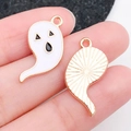 Colgante de fantasma en esmalte blanco y aleación dorada para joyería DIY de Halloween - Fantasma de Halloween Esmaltado Blanco (19533)