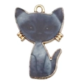 Cartoon schwarze Katze Anhänger aus Legierung mit goldenen Details für DIY Schmuckherstellung - Dunkelgrau gemusterte Katze-19131