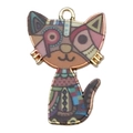 Bunter geometrischer Katzen-Emaille-Anhänger mit Metallöse für DIY Schmuckherstellung - Bunte Druckkatze-19137