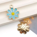 Pendentifs marguerites en émail bleu et jaune avec placage doré pour bijoux artisanaux - Petite Marguerite Émail Bleu Lac (15x18mm)(16492) / 15x18mm