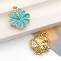 DIY cherry blossom charms in light blue enamel with golden metal back and small rhinestones - Lake Blue Enamel Flower with Rhinestone (16696) / 12x14mm