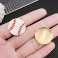 Front and back view of baseball charm with white enamel and golden metal finish - White Baseball Style