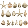 16-piece KC gold starfish and seashell alloy pendants for DIY bracelets and earrings - KC Gold Shell Starfish Style (SN944)