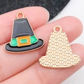 Colgante sombrero de pavo de Acción de Gracias para joyería DIY en oro rosa pulido - Sombrero Negro Estilo Cinta Verde