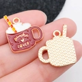 Colgante taza de café Pumpkin Lover en esmalte con crema blanca y reverso dorado - Estilo Taza Love Marrón Rojo