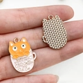 Cute orange cat in coffee cup enamel alloy charm for DIY bracelets and keychains - Orange Cat Pink Cup (19422)
