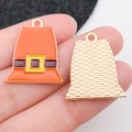 Colgantes de sombrero de peregrino en esmalte naranja y aleación dorada para joyas DIY - Estilo Sombrero Mágico Naranja