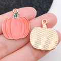 Colgantes de calabaza en esmalte rosa y naranja con borde dorado para joyería DIY - Estilo Calabaza Acción de Gracias Naranja